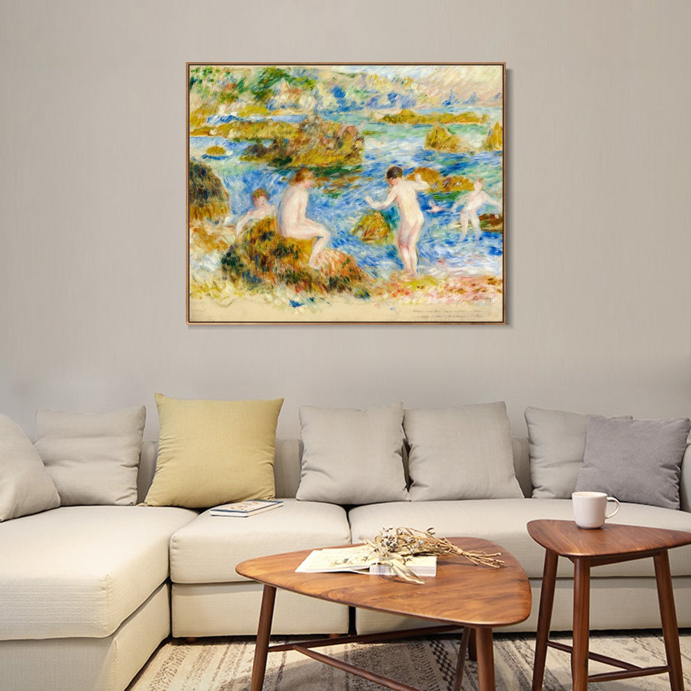 INVIN ART Framed Canvas GARCONS NUS DANS LES ROCHERS A GUERNSEY by Pierre Auguste Renoir Wall Art Living Room Home Office Decorations