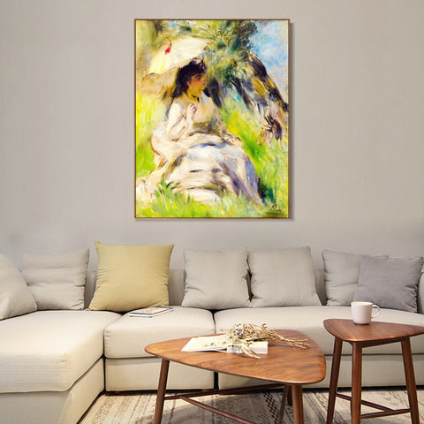 INVIN ART Framed Canvas JEUNE FEMME A L'OMBRELLE by Pierre Auguste Renoir Wall Art Living Room Home Office Decorations