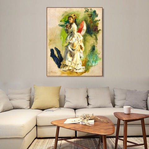 INVIN ART Framed Canvas JEUNE FEMME A L'OMBRELLE2 by Pierre Auguste Renoir Wall Art Living Room Home Office Decorations