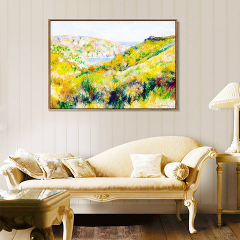 INVIN ART Framed Canvas Hills around the Bay of Moulin Huet, Guernsey by Pierre Auguste Renoir Wall Art Living Room Home Office Decorations
