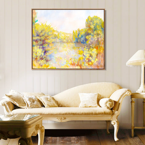 INVIN ART Framed Canvas Lakeside Landscape by Pierre Auguste Renoir Wall Art Living Room Home Office Decorations