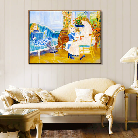 INVIN ART Framed Canvas L'après midi des enfants à Wargemont by Pierre Auguste Renoir Wall Art Living Room Home Office Decorations