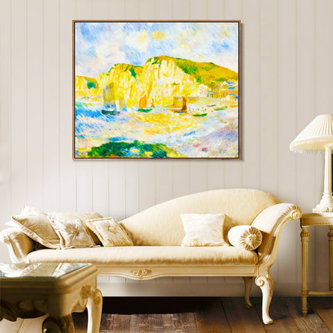 INVIN ART Framed Canvas Sea and Cliffs by Pierre Auguste Renoir Wall Art Living Room Home Office Decorations