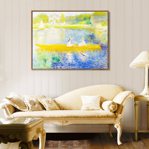 INVIN ART Framed Canvas The Skiff(La Yole) by Pierre Auguste Renoir Wall Art Living Room Home Office Decorations