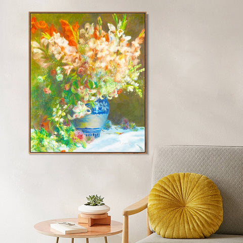INVIN ART Framed Canvas Still Life with Flowers and Prickly Pears by Pierre Auguste Renoir Wall Art Living Room Home Office Decorations