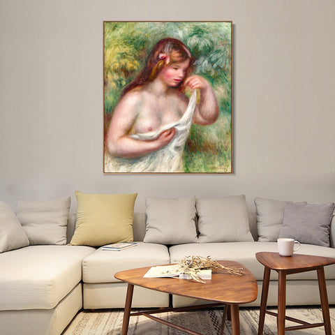 INVIN ART Framed Canvas JEUNE FEMME ARRANGEANT SA CHEMISE by Pierre Auguste Renoir Wall Art Living Room Home Office Decorations