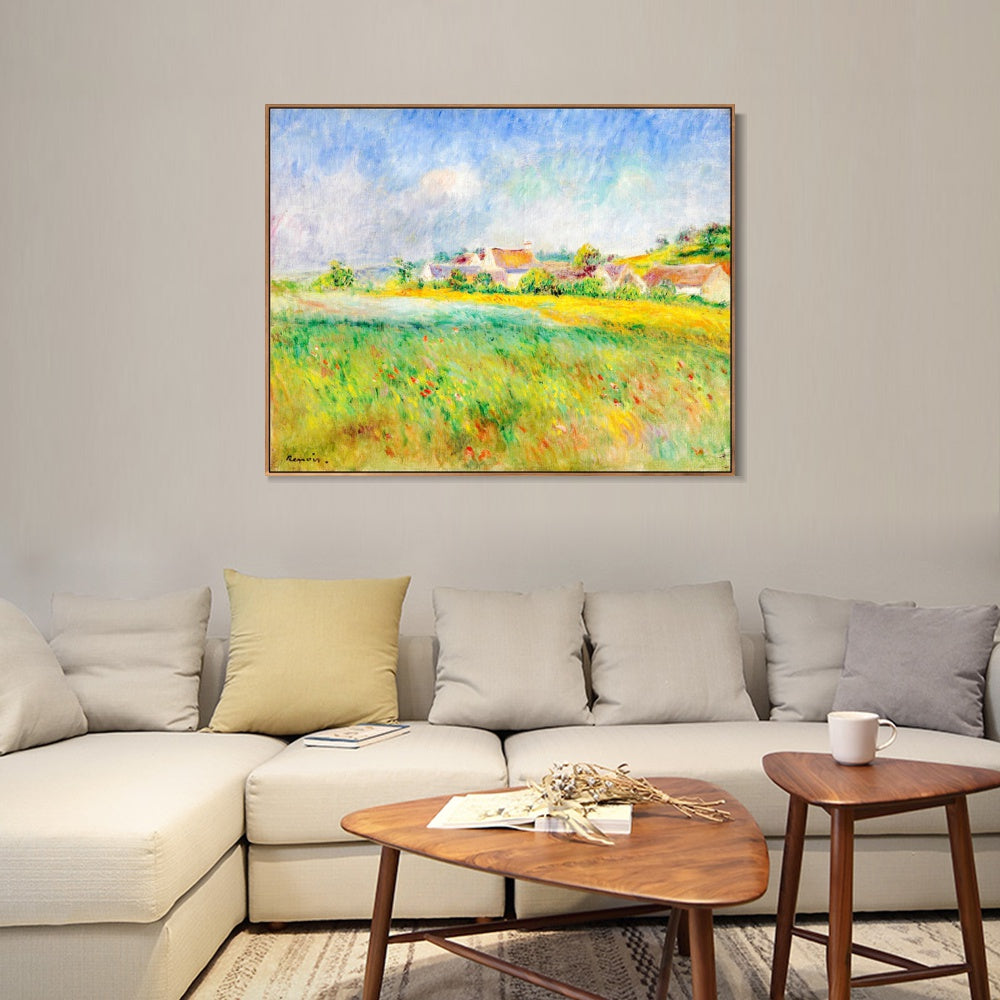INVIN ART Framed Canvas LE VILLAGE DE BONNECOURT by Pierre Auguste Renoir Wall Art Living Room Home Office Decorations