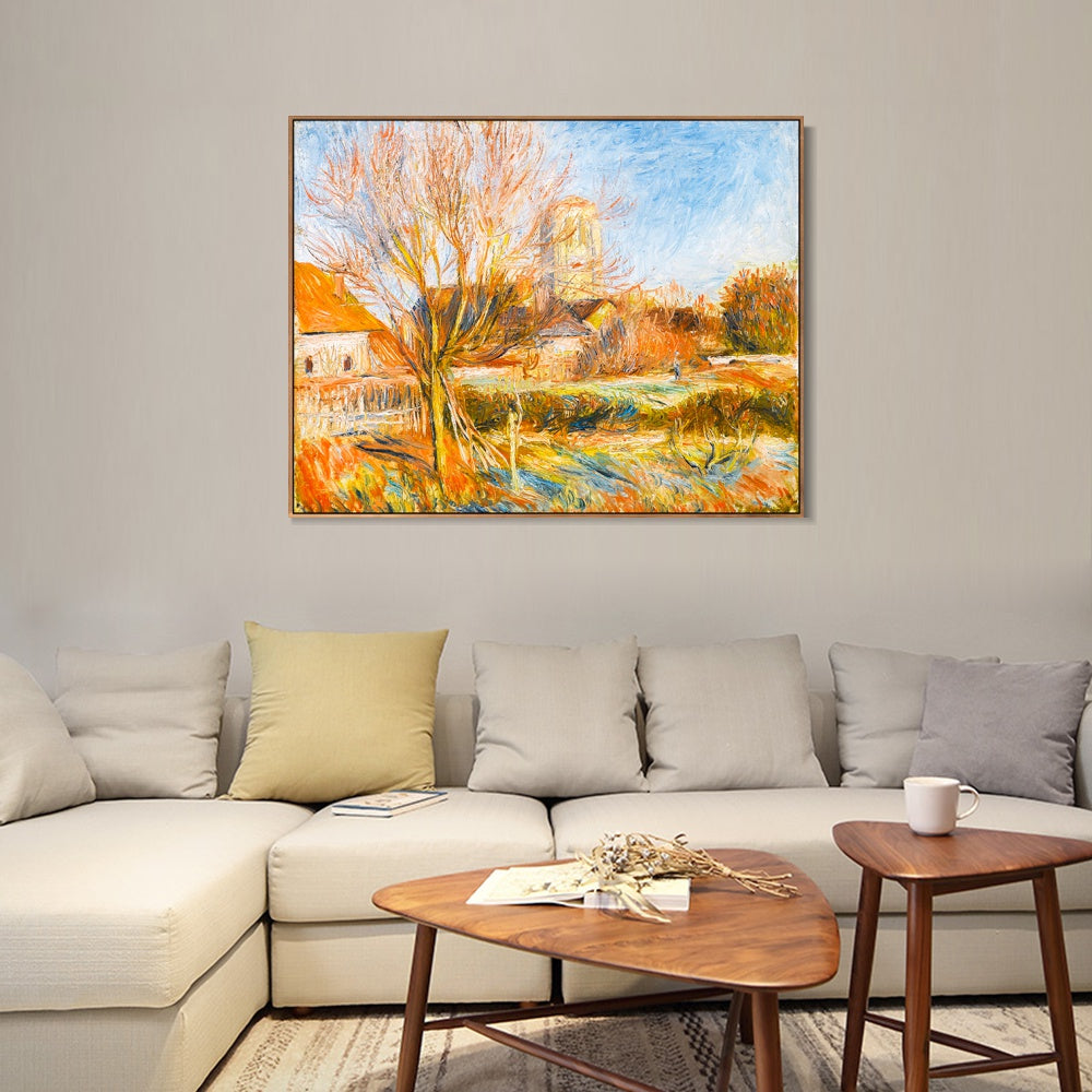 INVIN ART Framed Canvas LE VILLAGE DE BONNECOURT by Pierre Auguste Renoir Wall Art Living Room Home Office Decorations