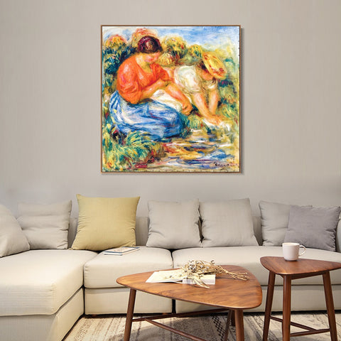 INVIN ART Framed Canvas LES PETITES LAVEUSES À CAGNES by Pierre Auguste Renoir Wall Art Living Room Home Office Decorations