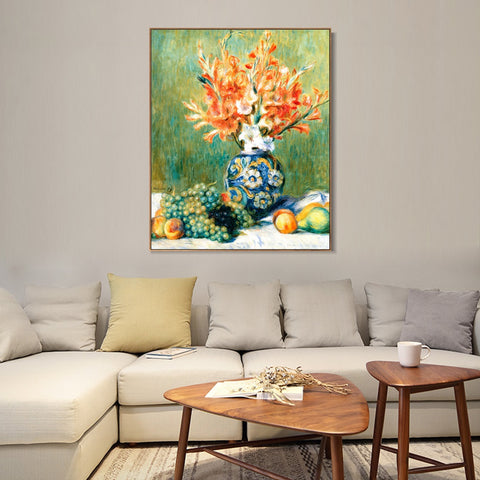 INVIN ART Framed Canvas NATURE MORTE, FLEURS ET FRUITS by Pierre Auguste Renoir Wall Art Living Room Home Office Decorations