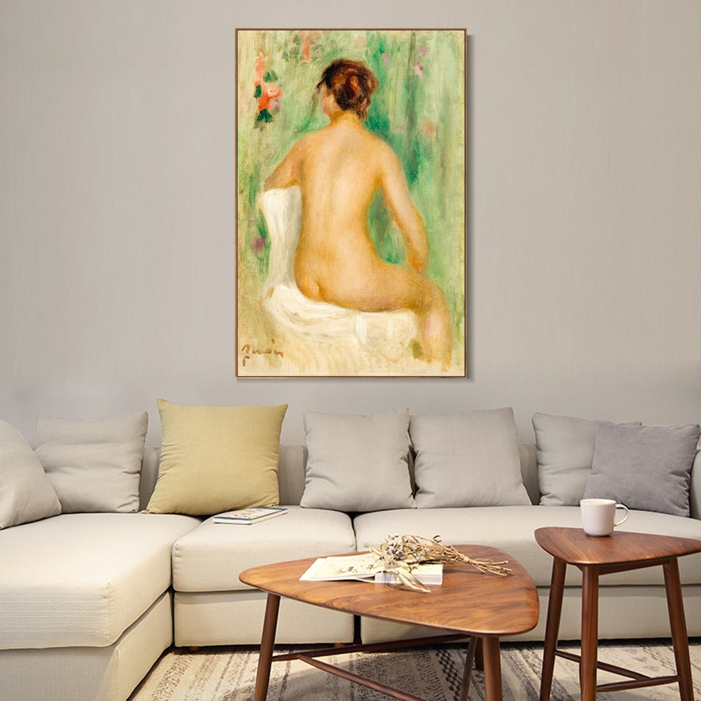 INVIN ART Framed Canvas NU ASSIS, DE DOS by Pierre Auguste Renoir Wall Art Living Room Home Office Decorations