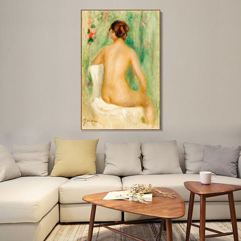 INVIN ART Framed Canvas NU ASSIS, DE DOS by Pierre Auguste Renoir Wall Art Living Room Home Office Decorations
