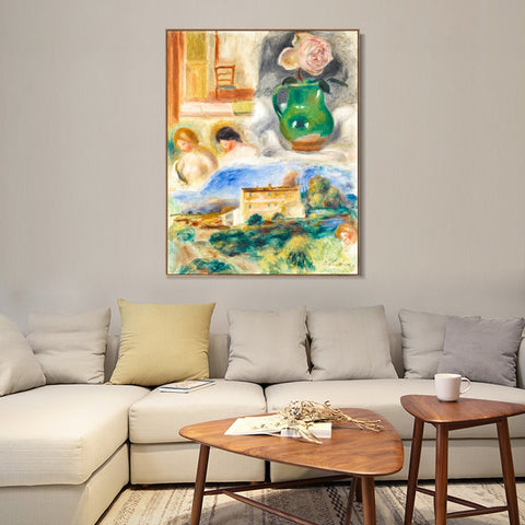 INVIN ART Framed Canvas PAYSAGE ET TÊTES DE FEMMES by Pierre Auguste Renoir Wall Art Living Room Home Office Decorations