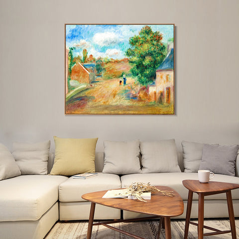 INVIN ART Framed Canvas PAYSAGE, ENTRÉE DE VILLAGE AVEC FEMME ET ENFANT by Pierre Auguste Renoir Wall Art Living Room Home Office Decorations