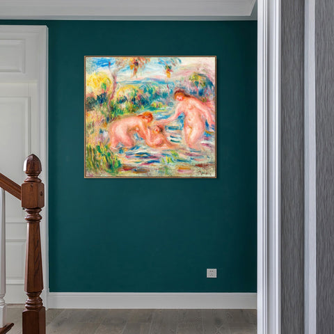 INVIN ART Framed Canvas TROIS BAIGNEUSES by Pierre Auguste Renoir Wall Art Living Room Home Office Decorations