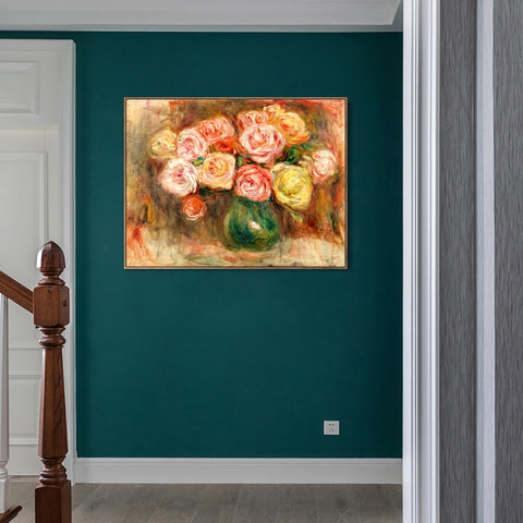 INVIN ART Framed Canvas VASE DE FLEURS 2 by Pierre Auguste Renoir Wall Art Living Room Home Office Decorations