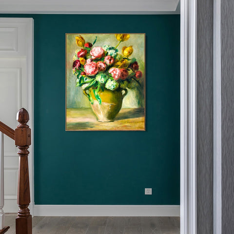 INVIN ART Framed Canvas VASE DE PIVOINES by Pierre Auguste Renoir Wall Art Living Room Home Office Decorations