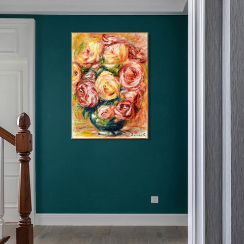 INVIN ART Framed Canvas VASE DE ROSES by Pierre Auguste Renoir Wall Art Living Room Home Office Decorations