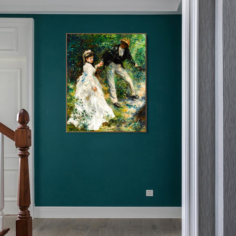 INVIN ART Framed Canvas French La Promenade by Pierre Auguste Renoir Wall Art Living Room Home Office Decorations