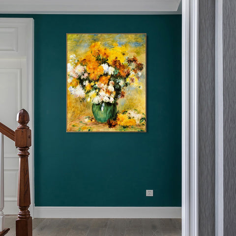 INVIN ART Framed Canvas Bouquet_de_Chrysanthèmes by Pierre Auguste Renoir Wall Art Living Room Home Office Decorations