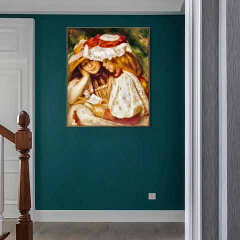 INVIN ART Framed Canvas Jeunes Filles lisant by Pierre Auguste Renoir Wall Art Living Room Home Office Decorations