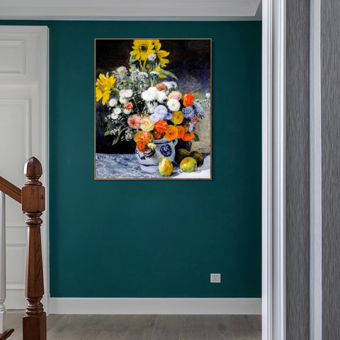 INVIN ART Framed Canvas Mixed Flowers in an Earthenware Pot by Pierre Auguste Renoir Wall Art Living Room Home Office Decorations