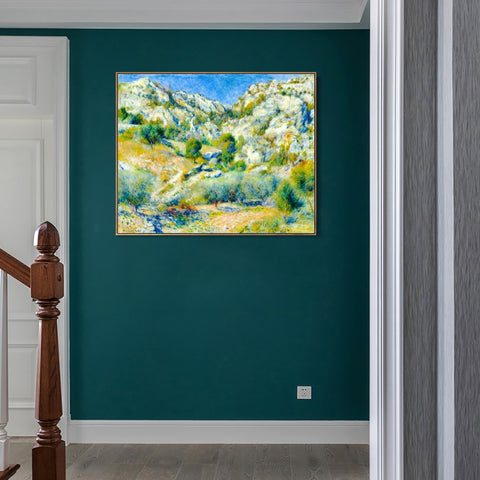 INVIN ART Framed Canvas Rocky Crags at L'Estaque by Pierre Auguste Renoir Wall Art Living Room Home Office Decorations