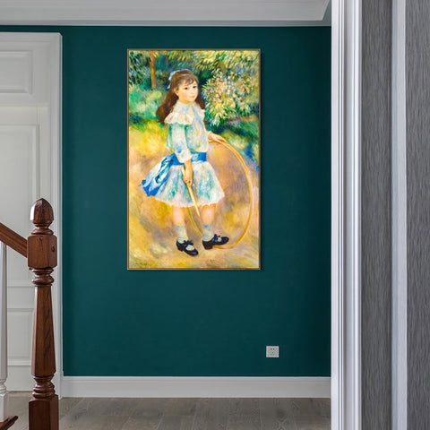 INVIN ART Framed Canvas Girl with a Hoop by Pierre Auguste Renoir Wall Art Living Room Home Office Decorations