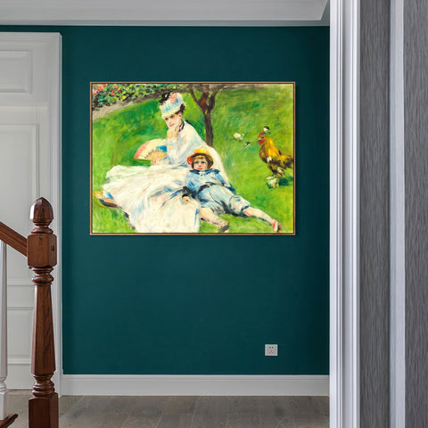 INVIN ART Framed Canvas Madame Monet and Her Son by Pierre Auguste Renoir Wall Art Living Room Home Office Decorations