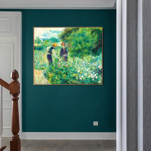 INVIN ART Framed Canvas Picking Flowers by Pierre Auguste Renoir Wall Art Living Room Home Office Decorations