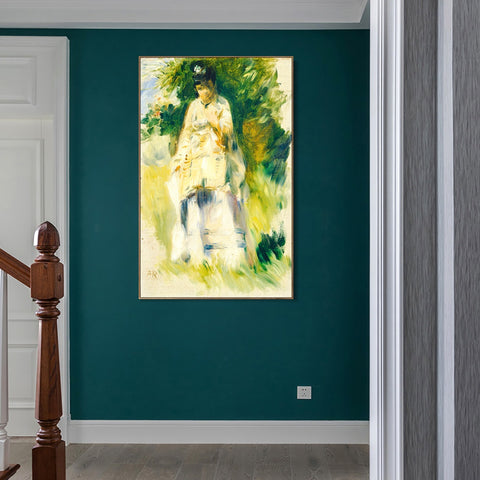 INVIN ART Framed Canvas Woman Standing by a Tree by Pierre Auguste Renoir Wall Art Living Room Home Office Decorations