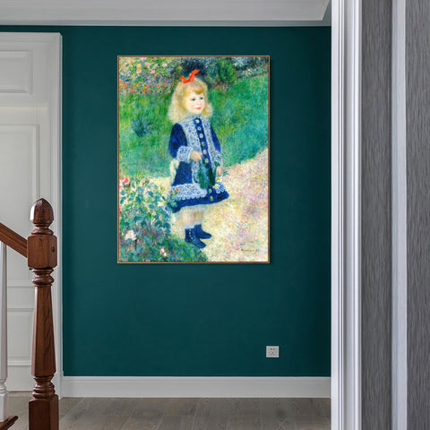 INVIN ART Framed Canvas A Girl with a Watering Can by Pierre Auguste Renoir Wall Art Living Room Home Office Decorations