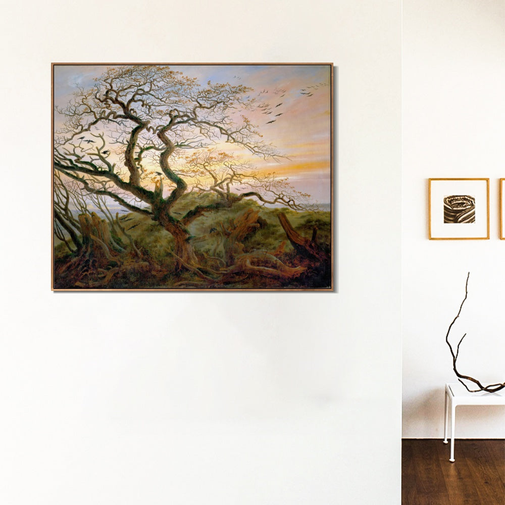 INVIN ART Framed Canvas Tree with Ravens and Prehistoric Tumulus on The Baltic Coast#1 by Caspar David Friedrich Wall Art Living Room Home Office Decorations
