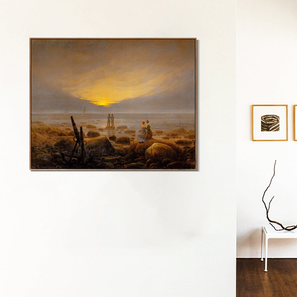 INVIN ART Framed Canvas Moonrise on The Seashore, 1821 by Caspar David Friedrich Wall Art Living Room Home Office Decorations