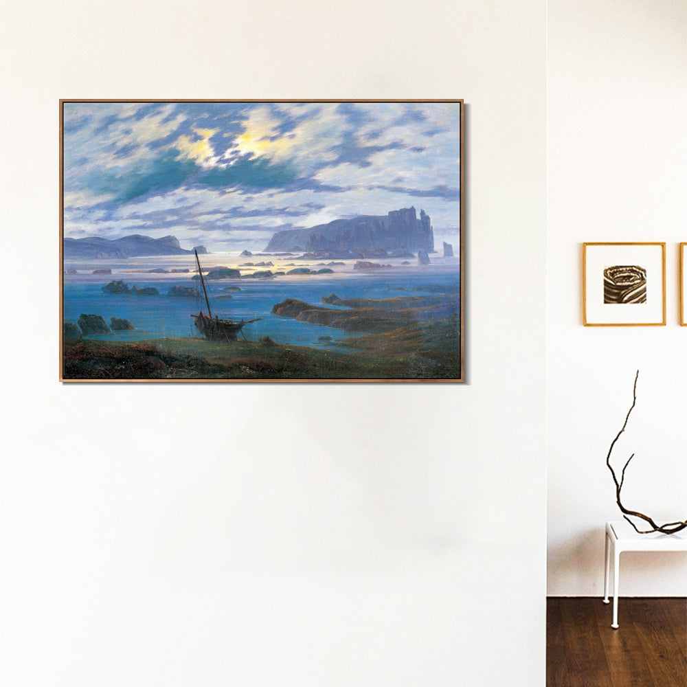 INVIN ART Framed Canvas Northern Sea by Moonlight by Caspar David Friedrich Wall Art Living Room Home Office Decorations