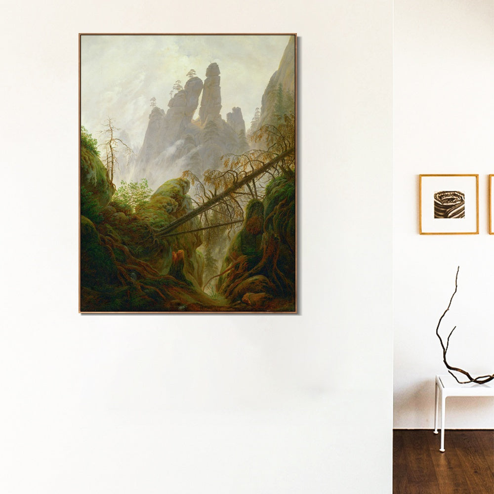 INVIN ART Framed Canvas Rocky Ravine by Caspar David Friedrich Wall Art Living Room Home Office Decorations