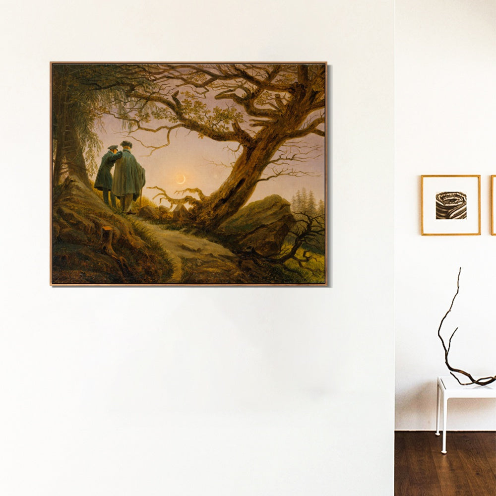 INVIN ART Framed Canvas Two Men Contemplating The Moon by Caspar David Friedrich Wall Art Living Room Home Office Decorations