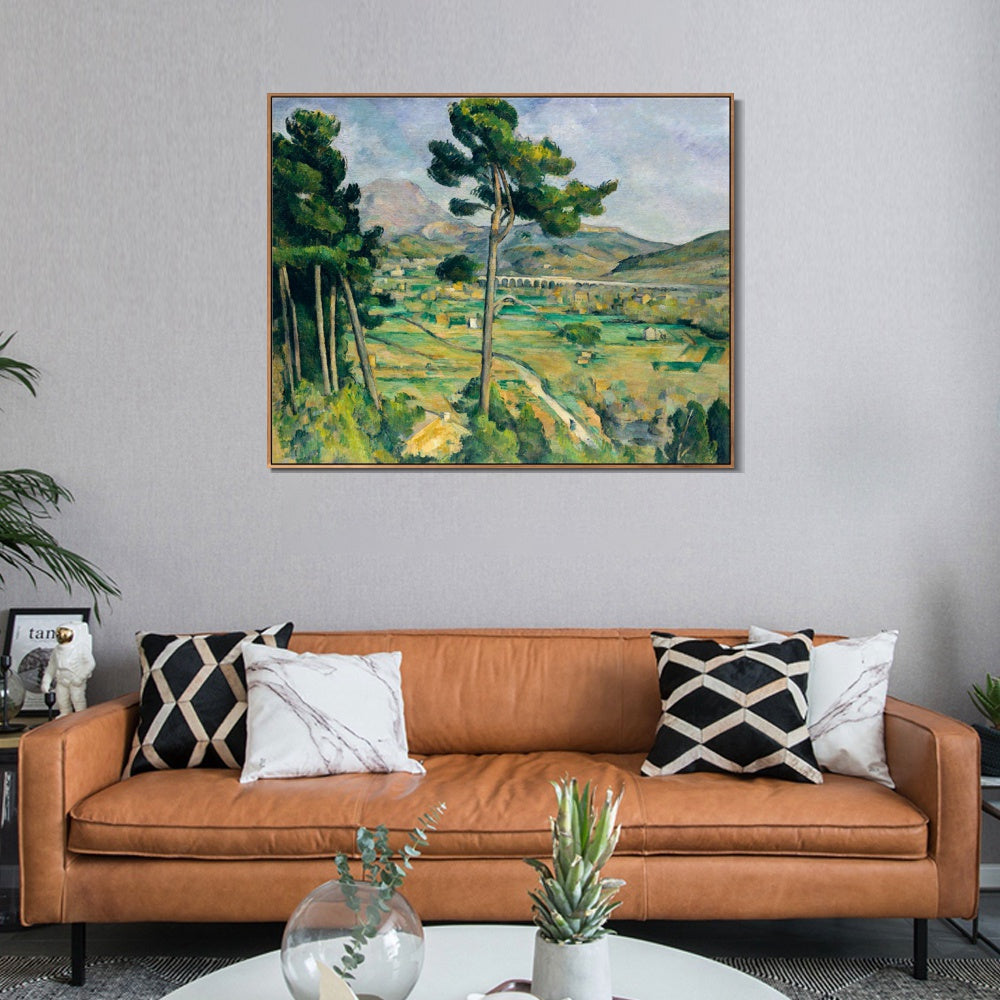 INVIN ART Framed Canvas Giclee Print Art Mont Sainte-Victoire and the Viaduct of the Arc River Vally by Paul Cezanne Wall Art