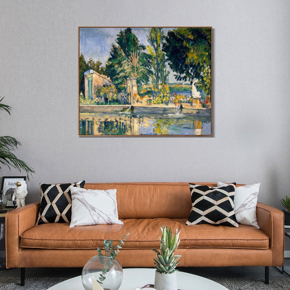 INVIN ART Framed Canvas Giclee Print Art Jas de Bouffan, the Pool by Paul Cezanne Wall Art