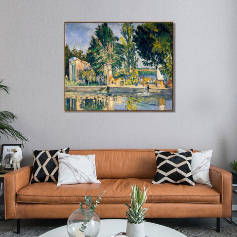 INVIN ART Framed Canvas Giclee Print Art Jas de Bouffan, the Pool by Paul Cezanne Wall Art Living Room Home Office Decorations