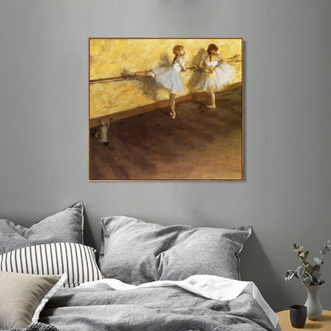 INVIN ART Framed Canvas Giclee Print Art Danseuses à la barre  by Edgar Degas Wall Art Living Room Home Office Decorations