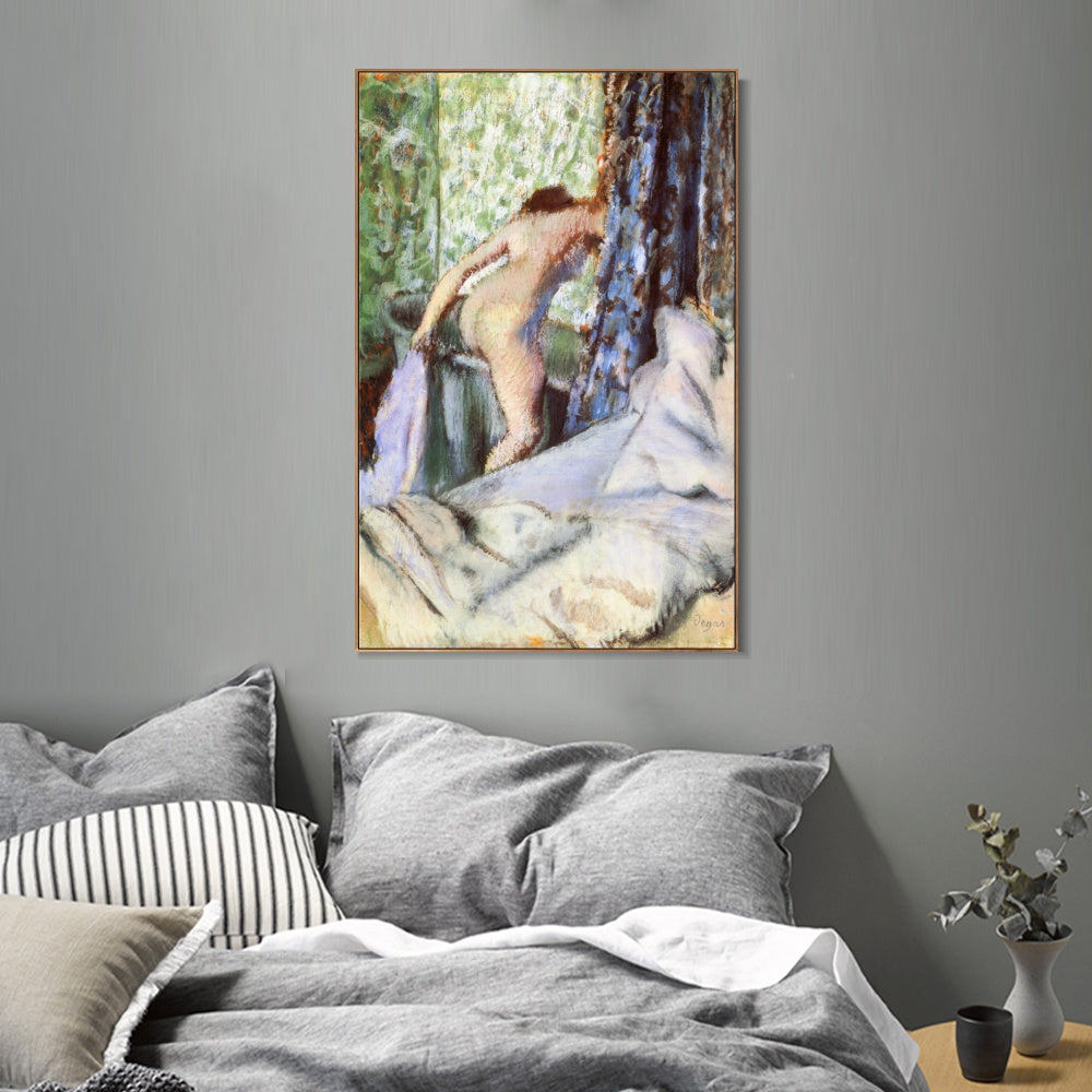 INVIN ART Framed Canvas Giclee Print Art Le Bain, le bain matinal Papier sur papier verg篓娄 by Edgar Degas Wall Art