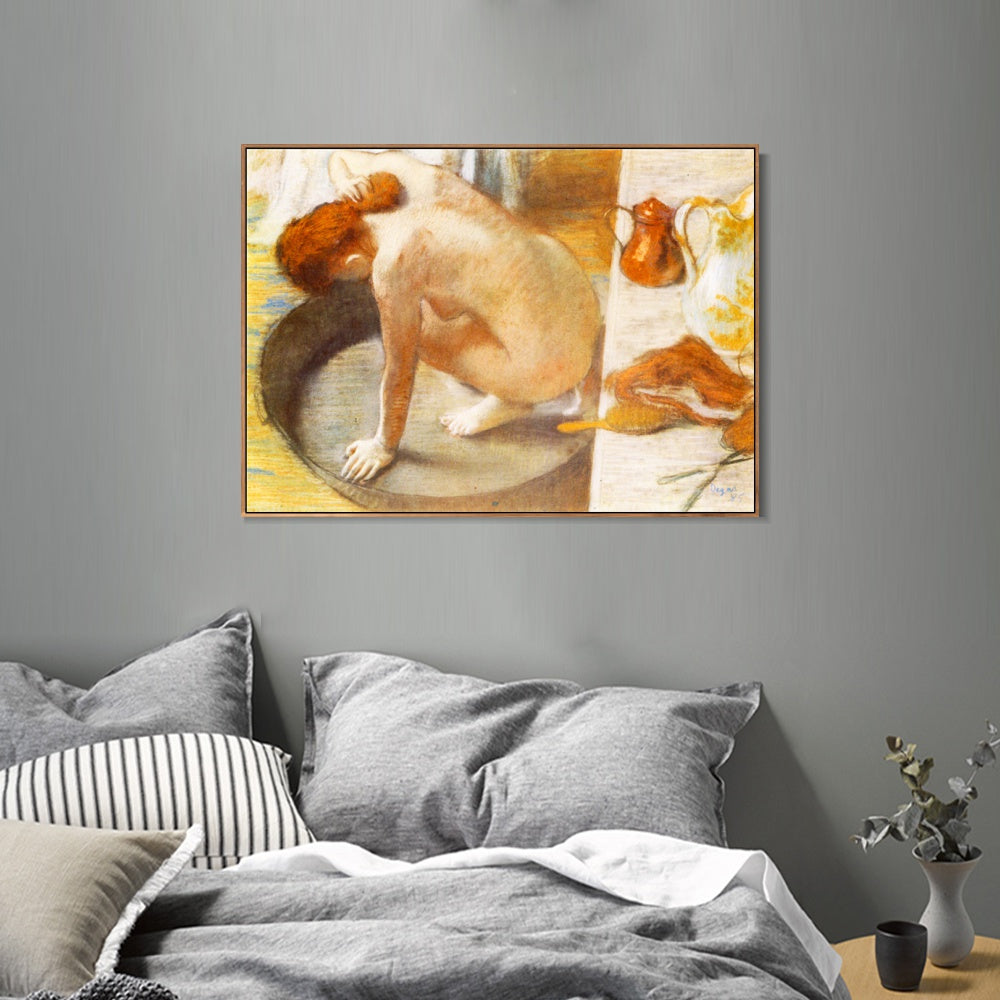 INVIN ART Framed Canvas Giclee Print Art Le Tub sur carton by Edgar Degas Wall Art