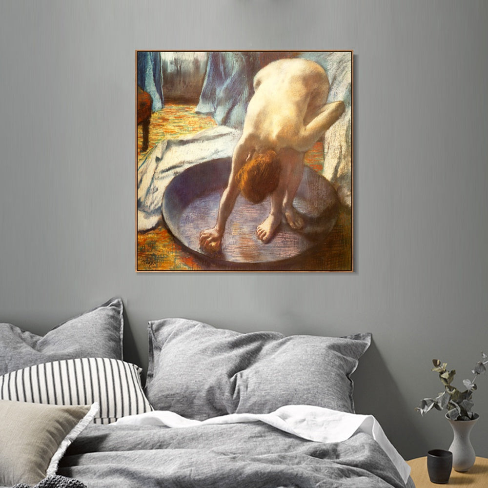 INVIN ART Framed Canvas Giclee Print Art Le Tub by Edgar Degas Wall Art