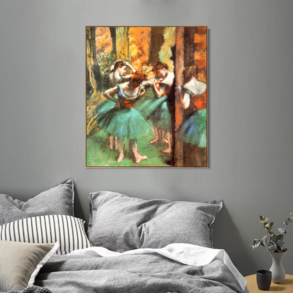 INVIN ART Framed Canvas Giclee Print Art Danseuses roses et vertes by Edgar Degas Wall Art