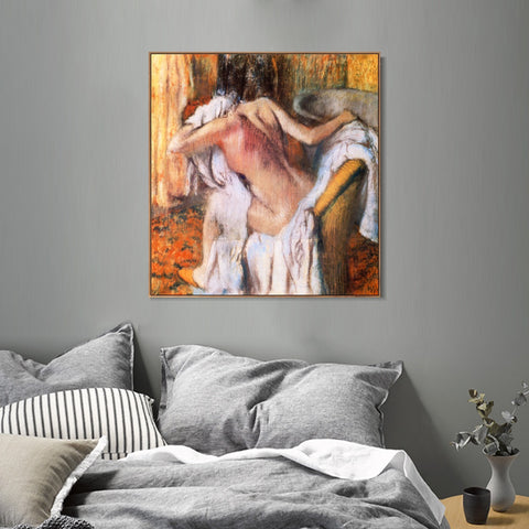 INVIN ART Framed Canvas Giclee Print Après le bain, femme s'asseyant by Edgar Degas Wall Art Living Room Home Office Decorations