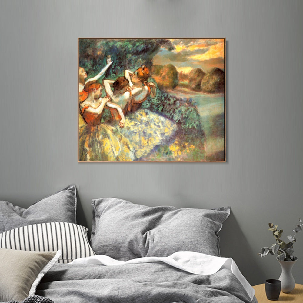 INVIN ART Framed Canvas Giclee Print En attendant l'entr篓娄e en sc篓篓ne by Edgar Degas Wall Art