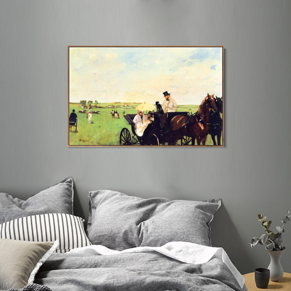 INVIN ART Framed Canvas Giclee Print Art A Carriage at the Races by Edgar Degas Wall Art