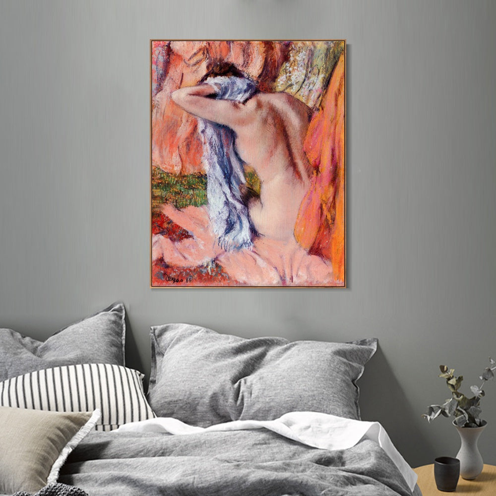INVIN ART Framed Canvas Giclee Print Art After the Bath by Edgar Degas Wall Art