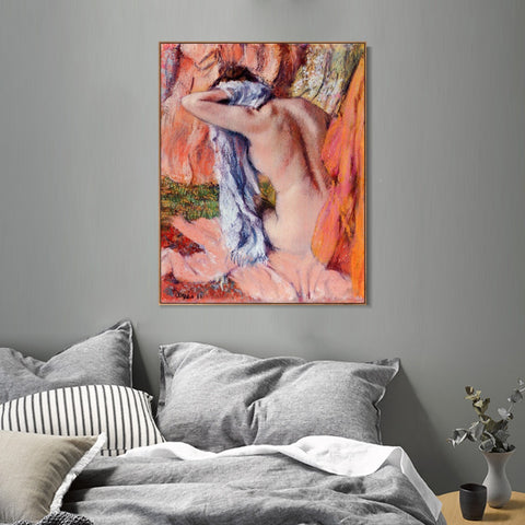 INVIN ART Framed Canvas Giclee Print Art After the Bath by Edgar Degas Wall Art Living Room Home Office Decorations